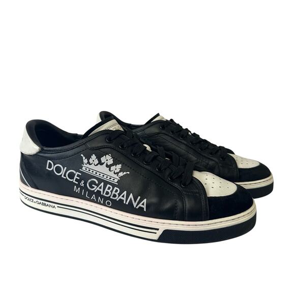 DG Dolce & Gabbana Roma Low Top Sneakers size US 11 Black Leather Milano Crown - Picture 1 of 9
